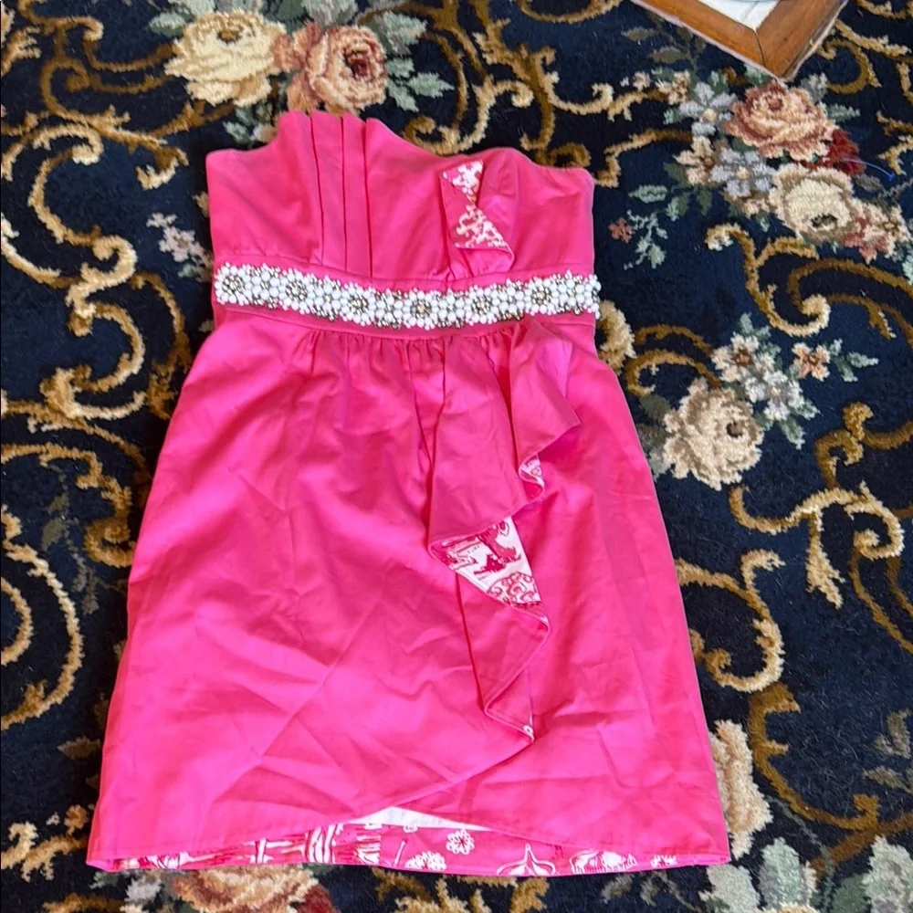 Lilly Pulitzer Strapless Dress in‎ Elegant Pink-with rhinestones/beads-worn 2x - Picture 8 of 8